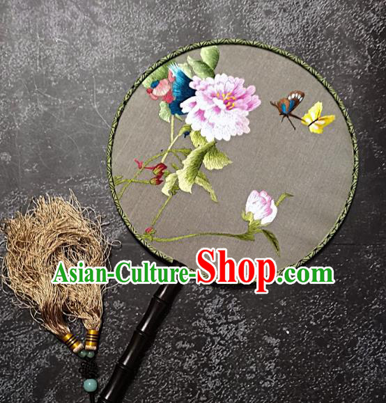 Chinese Traditional Embroidered Palace Fans Handmade Embroidery Peony Round Fan Silk Fan Craft Chinese Traditional Embroidered Palace Fans Handmade Embroidery Peony Round Fan Silk Fan Craft