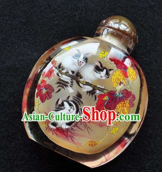 Chinese Handmade Snuff Bottle Traditional Inside Painting Cats Yellow Snuff Bottles Artware Chinese Handmade Snuff Bottle Traditional Inside Painting Cats Yellow Snuff Bottles Artware