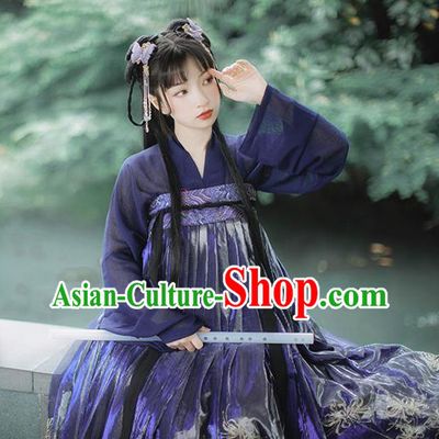 Chinese Traditional Ancient Tang Dynasty Palace Lady Costumes Classical Hanfu Purple Blouse and Dress Set