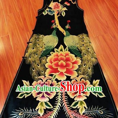 Traditional Chinese Embroidered Peony Peacock Cheongsam National Costume Republic of China Stand Collar Qipao Dress for Women
