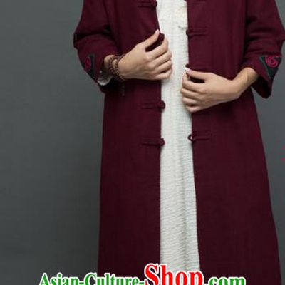 Traditional Chinese Overcoat Dress National Costume Tang Suit Embroidered Wine Red Dust Coat for Women