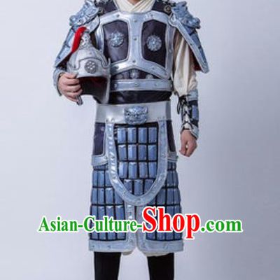 Chinese Traditional Three Kingdoms Period General Armor Costume Drama Ancient Military Officer Zhao Yun Clothing and Helmet for Men