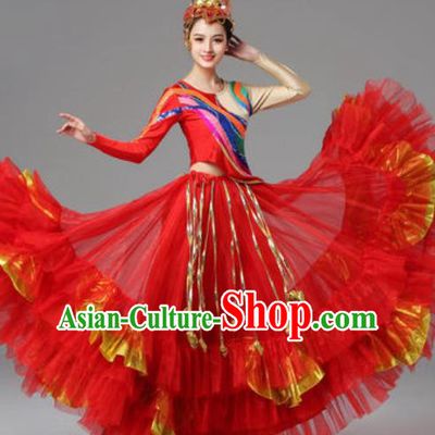 Traditional Chinese Opening Dance Red Dress Modern Dance Stage Performance Costume for Women