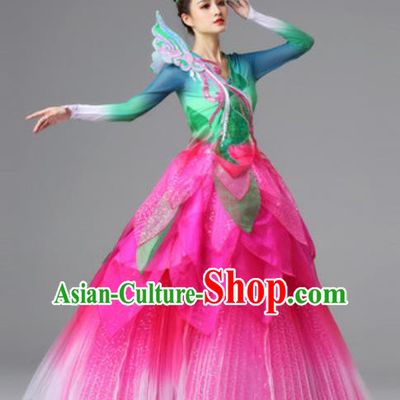 Traditional Chinese Opening Dance Pink Dress Modern Dance Lotus Dance Stage Performance Costume for Women