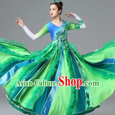 Traditional Chinese Opening Dance Green Dress Modern Dance Stage Performance Costume for Women
