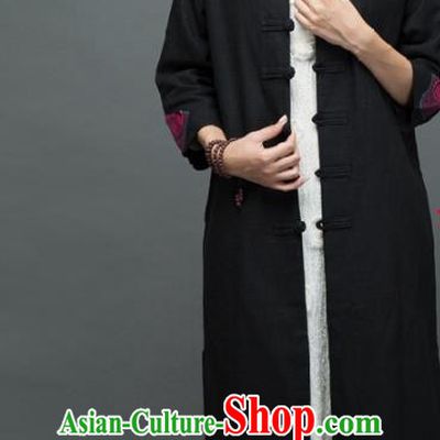 Traditional Chinese Overcoat Dress National Costume Tang Suit Embroidered Black Dust Coat for Women