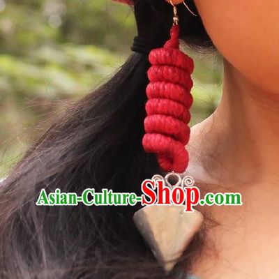 Chinese Handmade Miao Ethnic Silver Ear Accessories Traditional Minority Sennit Earrings for Women