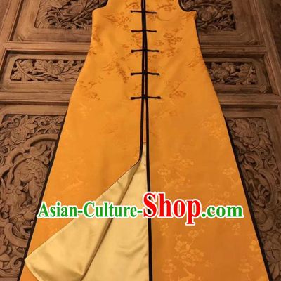 Traditional Chinese Yellow Silk Long Vest National Costume Republic of China Stand Collar Dress for Women