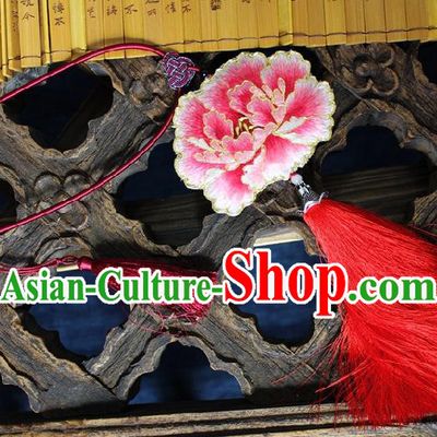 Chinese Handmade Miao Nationality Embroidered Pink Peony Necklet Accessories Traditional Minority Ethnic Tassel Necklace for Women