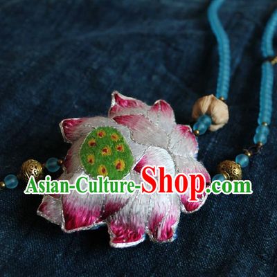 Chinese Handmade Miao Nationality Embroidered Lotus Collar Accessories Traditional Minority Ethnic Necklace for Women