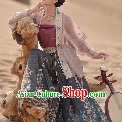 Traditional Chinese Song Dynasty Young Woman Hanfu Dress Apparels Ancient Dance Lady Historical Costumes Blouse Strapless and Skirt Full Set