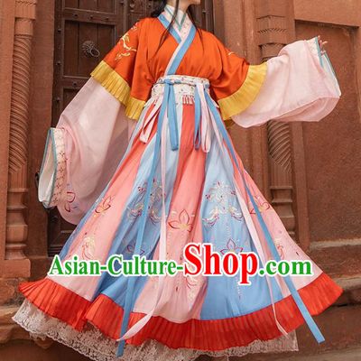 Traditional Chinese Jin Dynasty Royal Princess Hanfu Dress Apparels Ancient Goddess Historical Costumes Full Set for Women