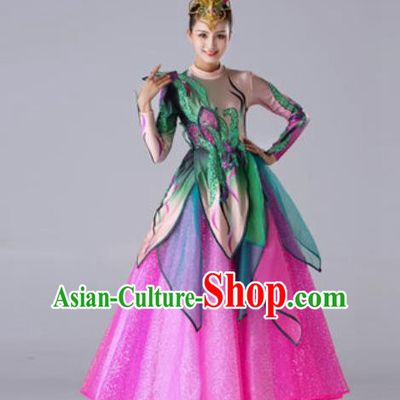 Traditional Chinese Modern Dance Outfits Classical Dance Rosy Dress Opening Dance Stage Performance Costume for Women
