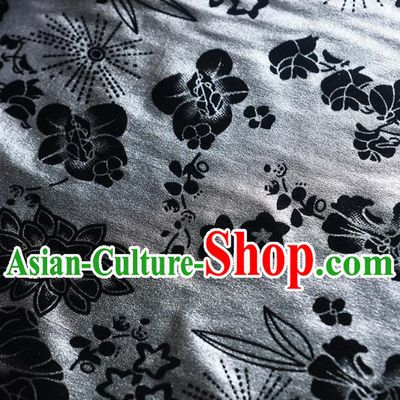 Chinese Traditional Flowers Pattern Design Grey Flocking Fabric Velvet Cloth Asian Pleuche Material