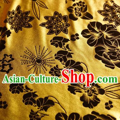 Chinese Traditional Flowers Pattern Design Golden Flocking Fabric Velvet Cloth Asian Pleuche Material