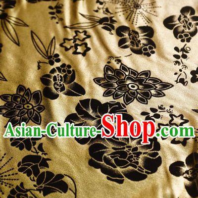 Chinese Traditional Flowers Pattern Design Light Golden Flocking Fabric Velvet Cloth Asian Pleuche Material