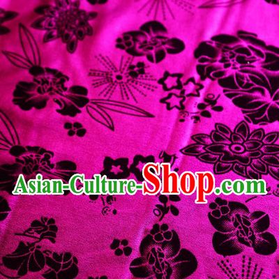 Chinese Traditional Flowers Pattern Design Rosy Flocking Fabric Velvet Cloth Asian Pleuche Material