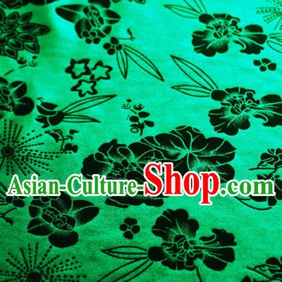 Chinese Traditional Flowers Pattern Design Green Flocking Fabric Velvet Cloth Asian Pleuche Material
