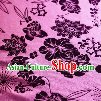Chinese Traditional Flowers Pattern Design Pink Flocking Fabric Velvet Cloth Asian Pleuche Material
