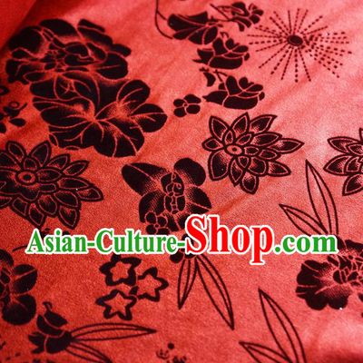 Chinese Traditional Flowers Pattern Design Red Flocking Fabric Velvet Cloth Asian Pleuche Material