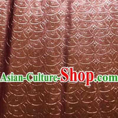 Chinese Traditional Copper Cash Pattern Design Brown Spandex Fabric Cloth Material Asian Dress Anaglyph Drapery