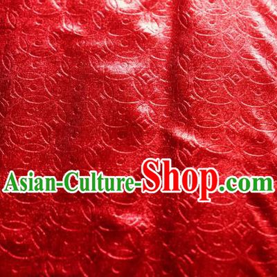 Chinese Traditional Copper Cash Pattern Design Red Spandex Fabric Cloth Material Asian Dress Anaglyph Drapery