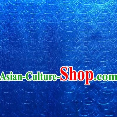 Chinese Traditional Copper Cash Pattern Design Royalblue Spandex Fabric Cloth Material Asian Dress Anaglyph Drapery