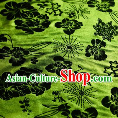 Chinese Traditional Flowers Pattern Design Grass Green Flocking Fabric Velvet Cloth Asian Pleuche Material