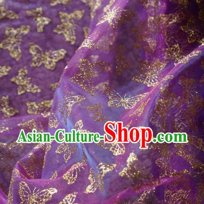 Chinese Traditional Butterfly Pattern Design Violet Veil Fabric Cloth Organdy Material Asian Dress Grenadine Drapery