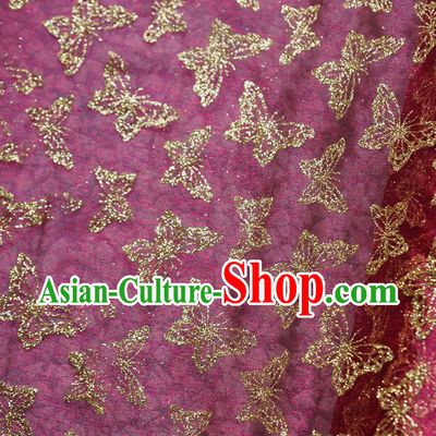 Chinese Traditional Butterfly Pattern Design Purplish Red Veil Fabric Cloth Organdy Material Asian Dress Grenadine Drapery