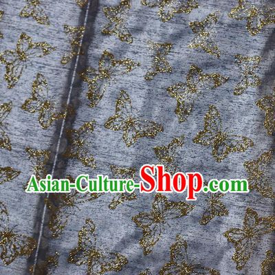 Chinese Traditional Butterfly Pattern Design Grey Veil Fabric Cloth Organdy Material Asian Dress Grenadine Drapery