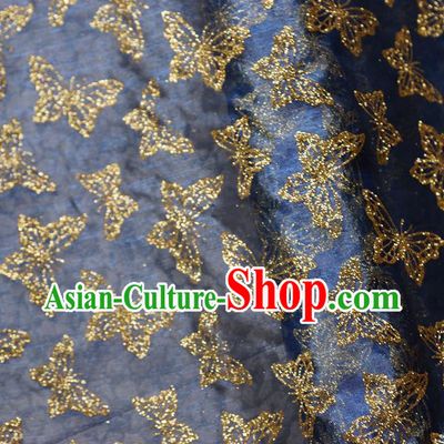 Chinese Traditional Butterfly Pattern Design Navy Veil Fabric Cloth Organdy Material Asian Dress Grenadine Drapery