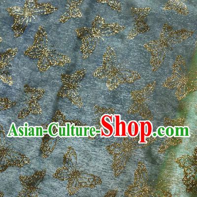 Chinese Traditional Butterfly Pattern Design Light Green Veil Fabric Cloth Organdy Material Asian Dress Grenadine Drapery