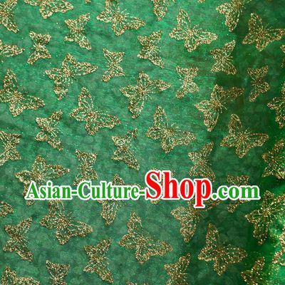 Chinese Traditional Butterfly Pattern Design Green Veil Fabric Cloth Organdy Material Asian Dress Grenadine Drapery
