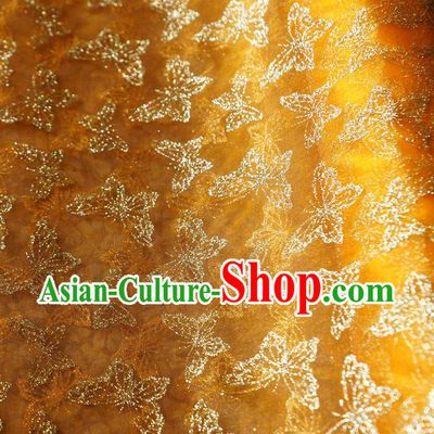 Chinese Traditional Butterfly Pattern Design Orange Veil Fabric Cloth Organdy Material Asian Dress Grenadine Drapery