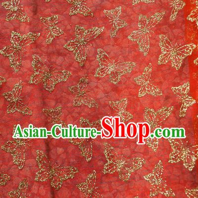 Chinese Traditional Butterfly Pattern Design Red Veil Fabric Cloth Organdy Material Asian Dress Grenadine Drapery