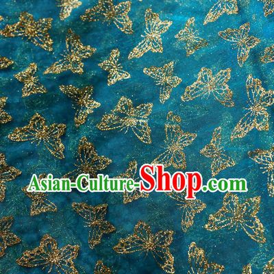 Chinese Traditional Butterfly Pattern Design Lake Blue Veil Fabric Cloth Organdy Material Asian Dress Grenadine Drapery
