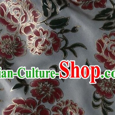 Chinese Traditional Printing Roses Pattern Design White Brocade Fabric Tapestry Cloth Asian Silk Satin Material