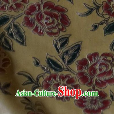 Chinese Traditional Printing Roses Pattern Design Beige Brocade Fabric Tapestry Cloth Asian Silk Satin Material