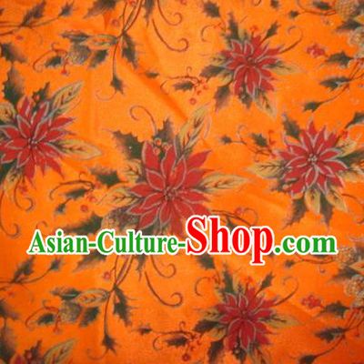 Chinese Traditional Christmas Flower Pattern Design DIY Orange Spandex Fabric Cloth Chemical Fiber Material Asian Dress Drapery