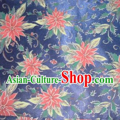 Chinese Traditional Christmas Flower Pattern Design DIY Navy Spandex Fabric Cloth Chemical Fiber Material Asian Dress Drapery