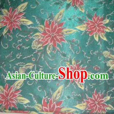 Chinese Traditional Christmas Flower Pattern Design DIY Green Spandex Fabric Cloth Chemical Fiber Material Asian Dress Drapery