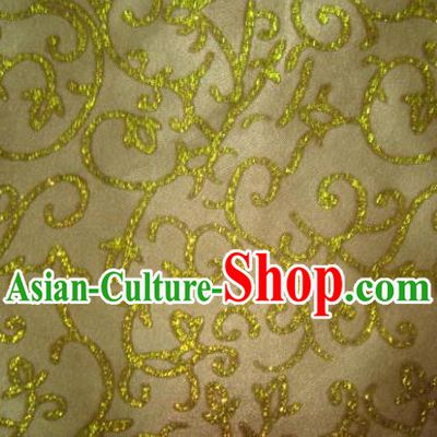 Chinese Traditional Floral Scrolls Pattern Design Yellow Satin Fabric Cloth Silk Crepe Material Asian Dress Drapery