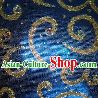 Chinese Traditional Gilding Pattern Design Deep Blue Satin Fabric Cloth Silk Crepe Material Asian Dress Drapery