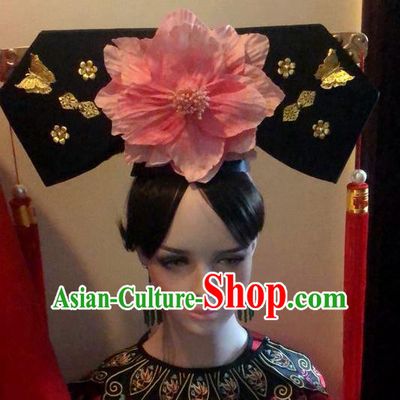 Chinese Traditional Qing Dynasty Princess Peony Flag Bun Headwear Drama Princess of Pearl Ancient Manchu Lady Xia Ziwei Hair Accessories