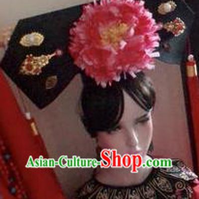 Chinese Traditional Qing Dynasty Princess Peony Flag Bun Drama Princess of Pearl Ancient Manchu Lady Xia Ziwei Hair Accessories Headwear