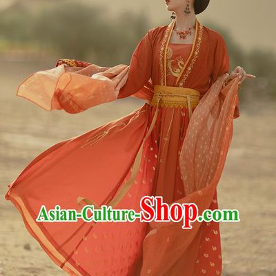 Traditional Chinese Tang Dynasty Dance Lady Red Hanfu Dress Apparels Ancient Nobility Female Historical Costumes Full Set