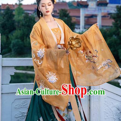 Chinese Ancient Royal Princess Historical Costumes Traditional Tang Dynasty Imperial Concubine Hanfu Dress Apparels Cloak Blouse and Skirt for Women
