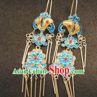 Chinese Traditional Qing Dynasty Palace Lady Tassel Earrings Drama Ancient Empress Court Ear Accessories