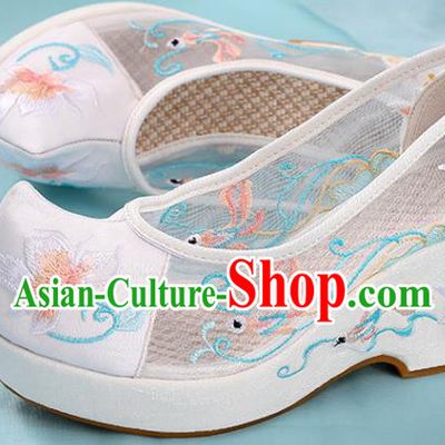 Chinese Traditional National Shoes Embroidered White Shoes Hanfu Shoes Women Shoes High Heels Sandals